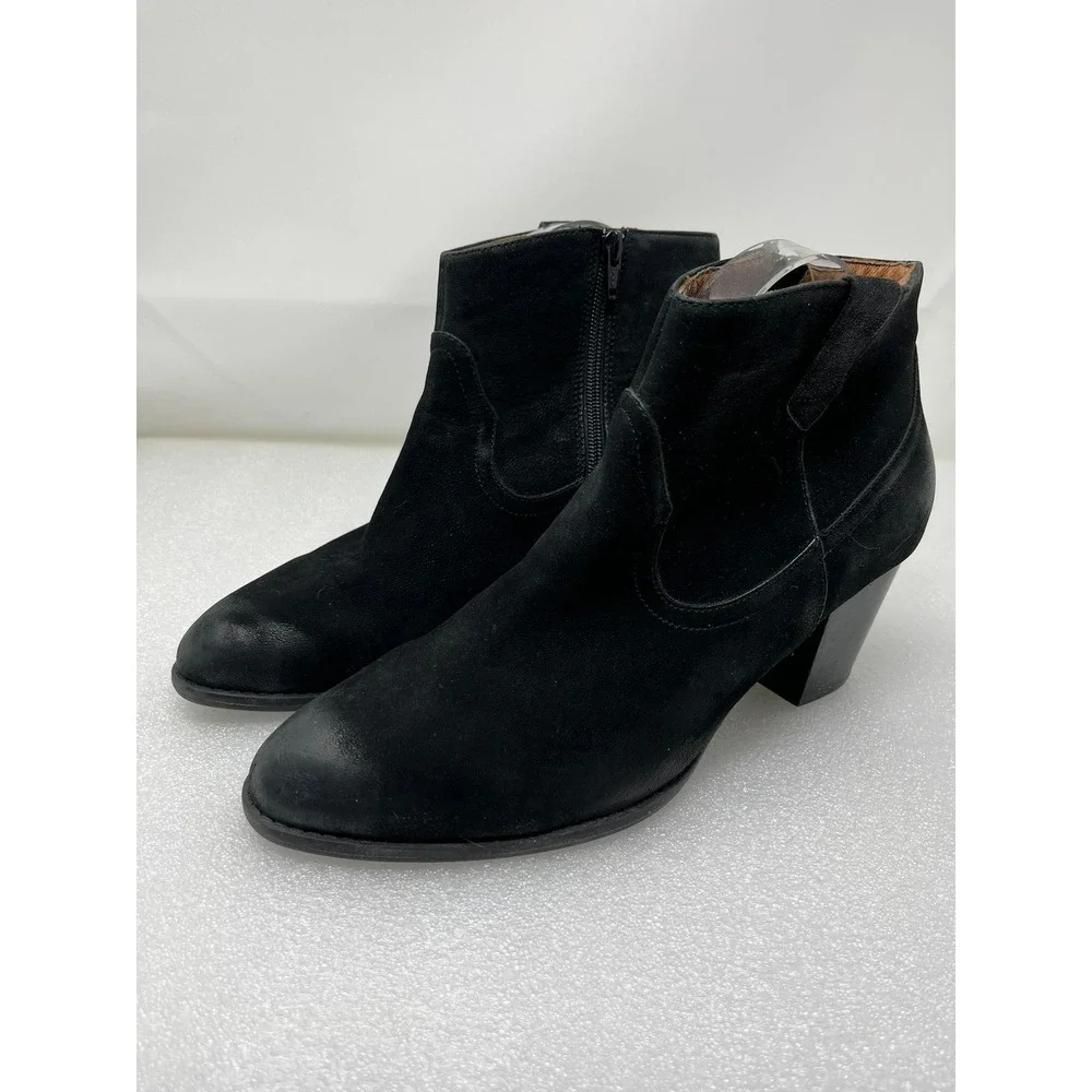 Vionic Windom Womens Size 11 Black Suede Western Ankle Boots Side Zip Block Heel